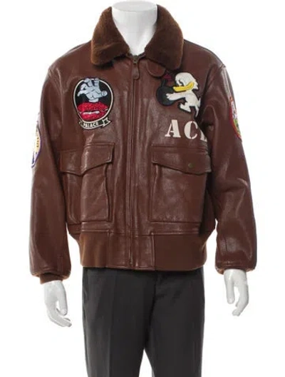 Pre-owned Palace Skateboards Ace Pilot Goat Leather Moto Jacket In Brown