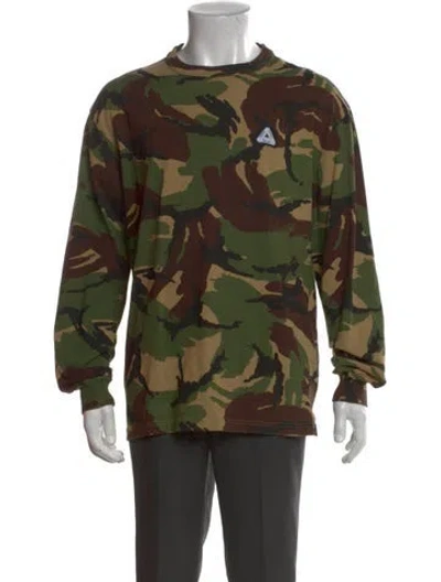 Pre-owned Palace Skateboards Camouflage Print Crew Neck Henley In Green