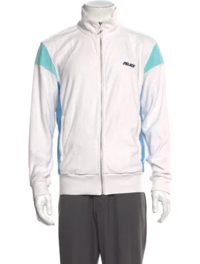 Pre-owned Palace Skateboards Colorblock Pattern Mock Neck Cardigan In White