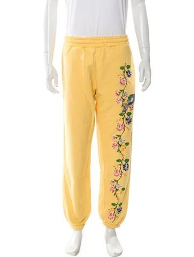 Pre-owned Palace Skateboards Floral Print Embroidered Accent Lounge Bottoms In Yellow