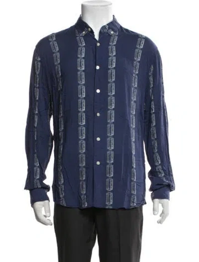 Pre-owned Palace Skateboards Graphic Print Long Sleeve Dress Shirt In Blue