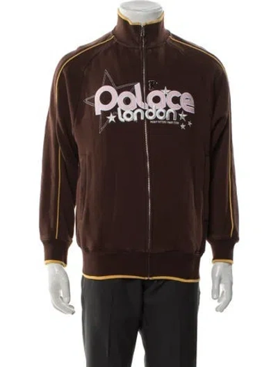 Pre-owned Palace Skateboards Graphic Print Turtleneck Cardigan In Brown