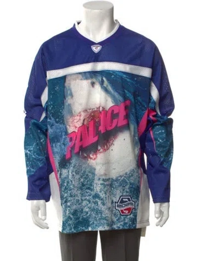 Pre-owned Palace Skateboards Graphic Print V-neck Pullover In Blue