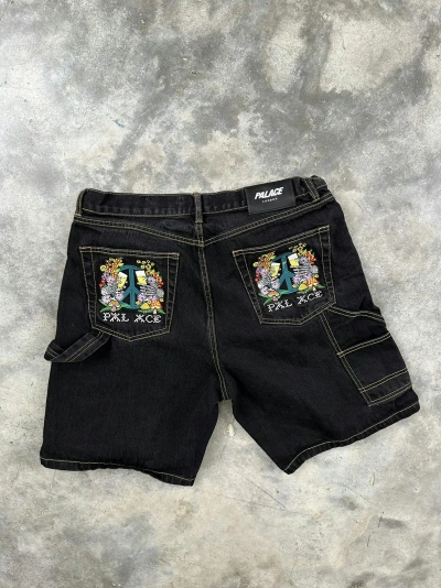 Pre-owned Palace Skateboards Hippy Salute Denim Embroidered Shorts 34 In Black