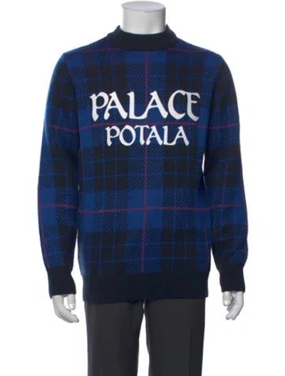 Pre-owned Palace Skateboards Plaid Print Mock Neck Pullover In Blue