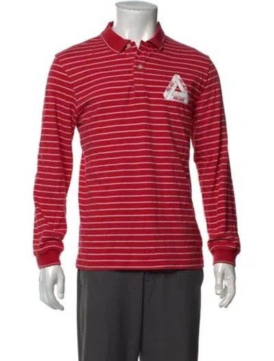 Pre-owned Palace Skateboards Striped Collar Polo Shirt In Red