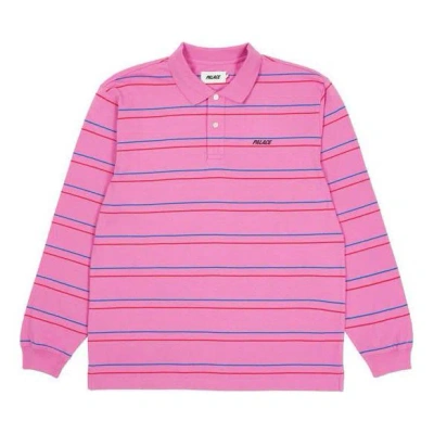 Palace Stripe Loose Long Sleeves Polo Shirt Unisex Pink