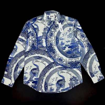 Pre-owned Palace White Blue China Plate Print Button Down Shirt Ds