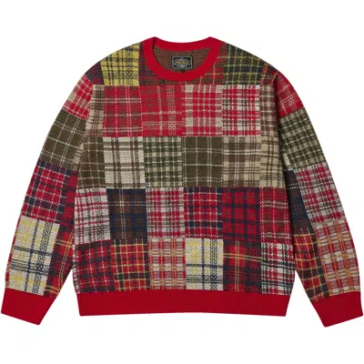 Pre-owned Palace X Beams Plus Patchwork Crew Knit 'jacquard Red'