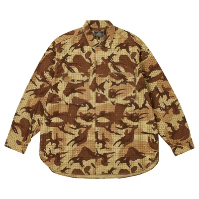 Pre-owned Palace X Beams Plus Work Shirt 'beige Tattersole Camo' | Tan | Men's Size Xl