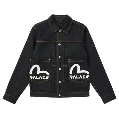 Pre-owned Palace X Evisu Classic Seagull Denim Jacket 'raw Indigo' In Blue