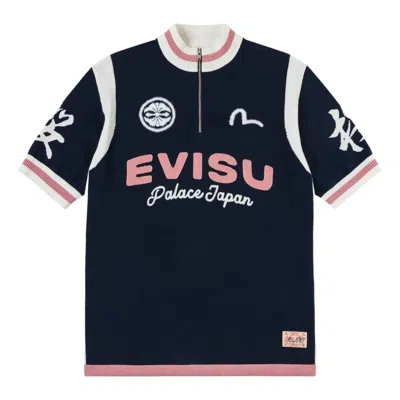 Palace X Evisu Cycle Knit Polo Shirt 'navy' In Blue