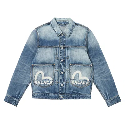 Pre-owned Palace X Evisu Dice Denim Jacket 'light Wash' In Blue