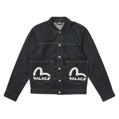 Pre-owned Palace X Evisu Dice Denim Jacket 'raw' In Blue