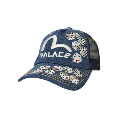 Pre-owned Palace X Evisu Dice Mesh Trucker 'light Wash' In Blue