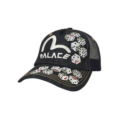 Pre-owned Palace X Evisu Dice Mesh Trucker 'raw' In Blue