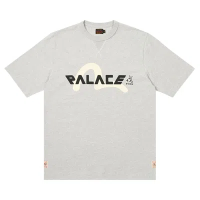 Pre-owned Palace X Evisu Logo T-shirt 'grey Marl'