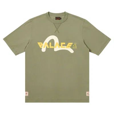 Pre-owned Palace X Evisu Logo T-shirt 'olive' In Green