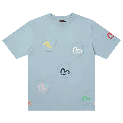 Pre-owned Palace X Evisu Multi Pocket T-shirt 'dusty Blue'