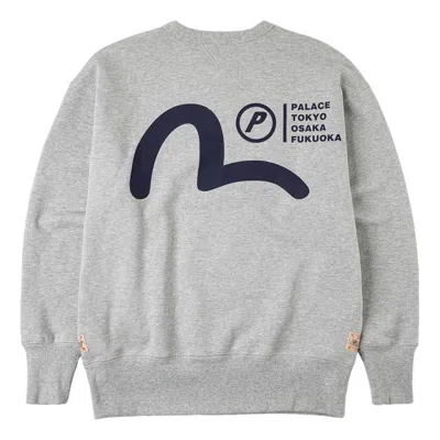 Palace X Evisu Multi-city Seagull Logo Sweatshirt 'grey Marl' In Gray
