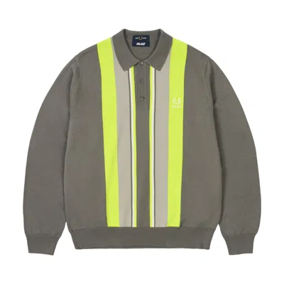 Pre-owned Palace X Fred Perry Long Sleeve Knitted Shirt 'feather' | Grey | Men's Size L In Gray
