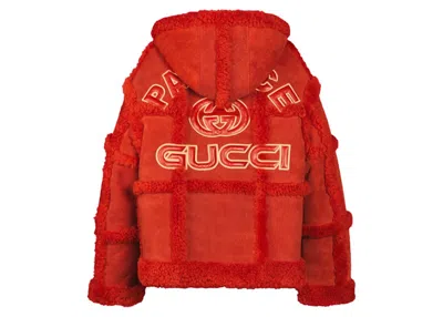 Pre-owned Palace X Gucci Allover Gg Embossing Shearling Jacket In Red