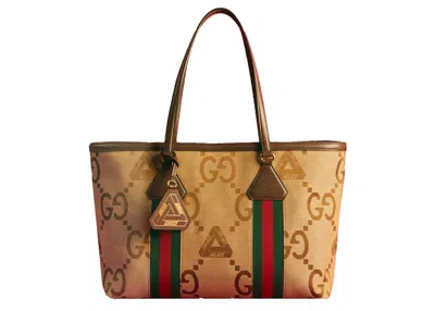 Pre-owned Palace X Gucci Gg Jumbo Canvas Web Detail Tote Bag In Beige