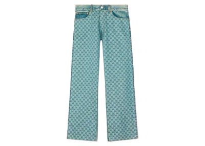 Pre-owned Palace X Gucci Ggp Pattern Baggy Jean In Light Blue Denim