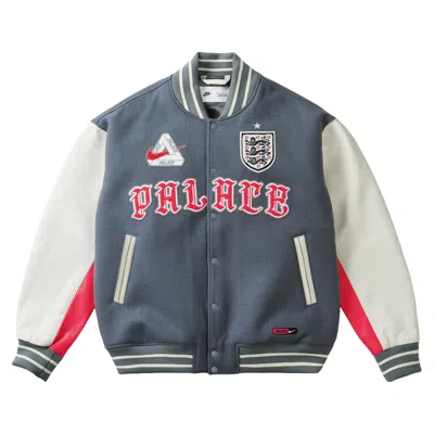 Pre-owned Palace X Nike England Varsity Jacket 'cool Grey/white/bright Crimson' | Men's Size L