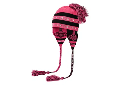 Pre-owned Palace X Vivienne Westwood Orb Knit Earflap Beanie In Pink/black In Multi
