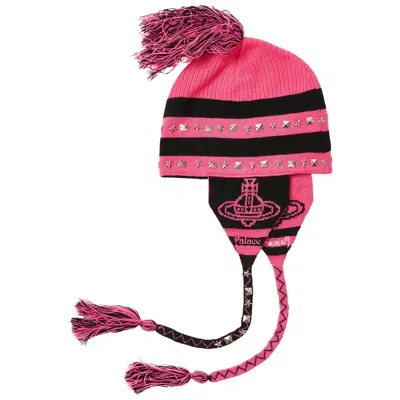 Pre-owned Palace X Vivienne Westwood Orb Knit Earflap Beanie 'pink/black'