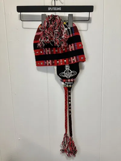 Pre-owned Palace X Vivienne Westwood Orb Knit Earflap Beanie In Red