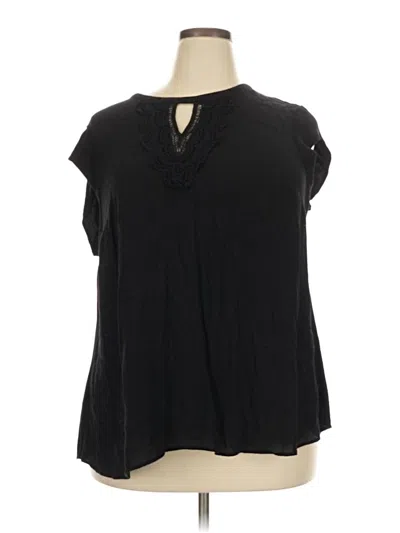 Pre-owned Pale Sky Short Sleeve Top Black Keyhole Neckline Tops