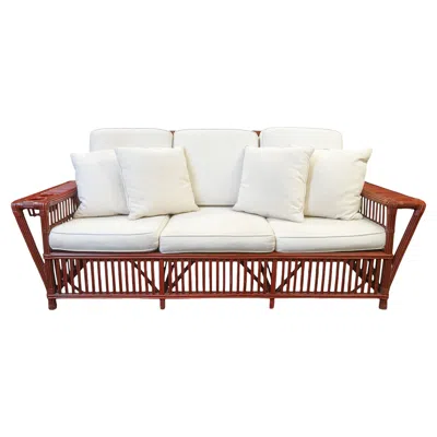 Pre-owned Palecek Furniture Vintage Palecek President's Sofa Red Rattan White Cushions Patio Sofa