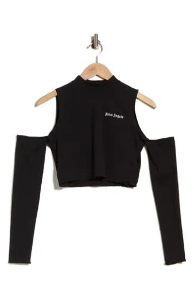 Palm Angels Cold Shoulder Long Sleeve Crop Top In Black