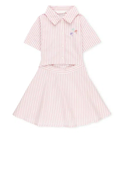 Palm Angels Kids' 3 Palms Striped Dress In Pink