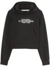 Palm Angels Cropped Black Pullover Hoodie With Front Kangaroo Pocket In Black
