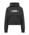 Palm Angels Cropped Black Pullover Hoodie With Front Kangaroo Pocket In Black