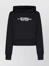Palm Angels Cropped Black Pullover Hoodie With Front Kangaroo Pocket In Black