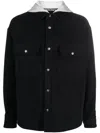 Palm Angels Hooded Overshirt With Monogram Embroidery In Black
