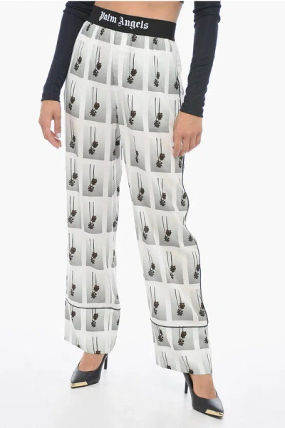 Palm Angels Mirage Graphic-print Trousers In White Grey