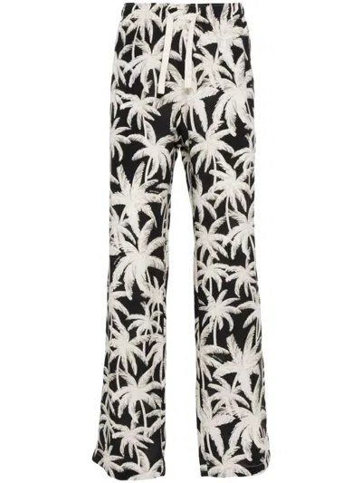 Palm Angels Palm-tree Print Loose Trousers In Black