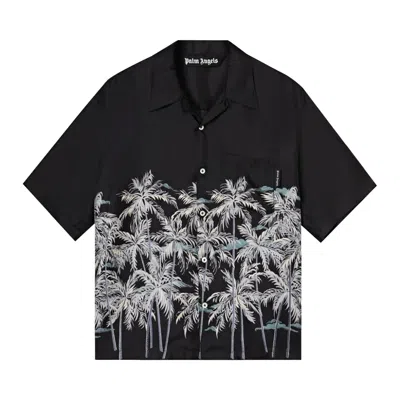 Pre-owned Palm Angels Allover Palms Bowling Shirt 'black/white' | Men's Size 50