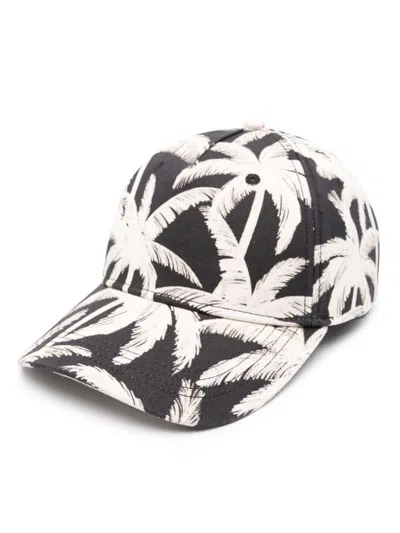 Palm Angels Allover Palms Cotton Cap In Black