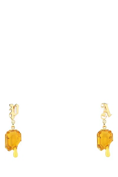 Palm Angels Amber Crystal Drop Earrings In Yellow