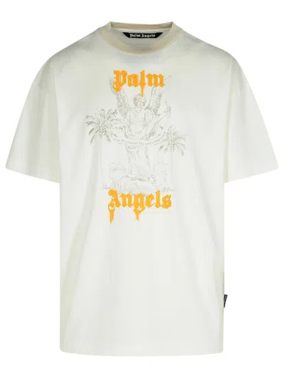 Palm Angels Pencil Embossed-brand-print Relaxed-fit Cotton-jersey T-shirt In White