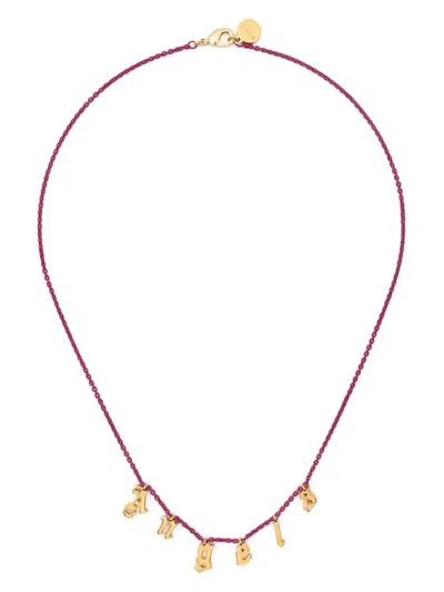 Palm Angels Angels Logo-lettering Necklace In Gold