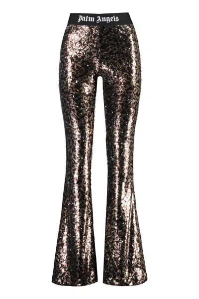 Palm Angels Animal Print Sequin Trousers In Brown