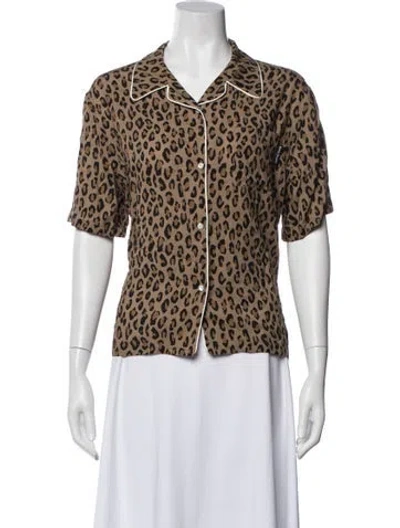 Pre-owned Palm Angels Animal Print Short Sleeve Button-up Top In Brown