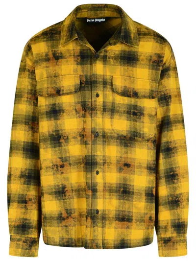 Palm Angels Curved Logo Printed Checked Shirt In Gold
